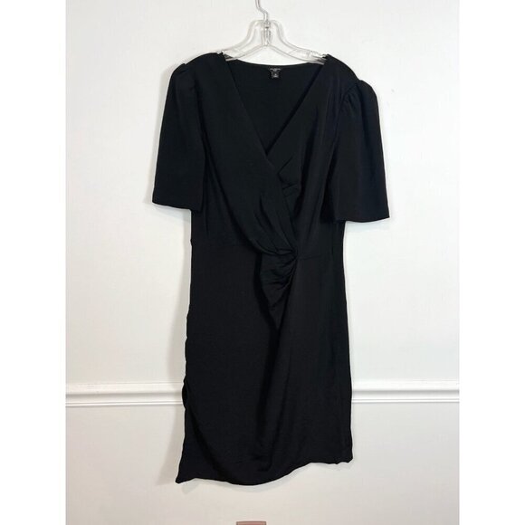 Ann Taylor Dresses & Skirts - Ann Taylor V-neck Short Sleeve Silk Dress Draped Detailed Waist 14 Black Party